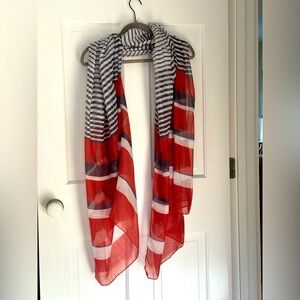 Large red, white, and blue cotton muslin scarf wrap - semi-sheer